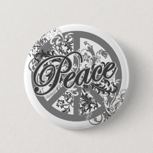 Peace Sign Filigree Art Ronde Button 5,7 Cm