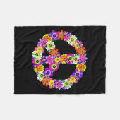 Peace Sign Floral in Black Fleece Deken (Voorkant (Horizontaal))