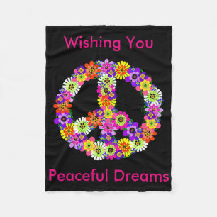 Peace Sign Floral in Black Peaceful Dreams Fleece Deken