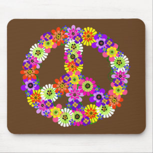 Peace Sign Floral op Brown Muismat