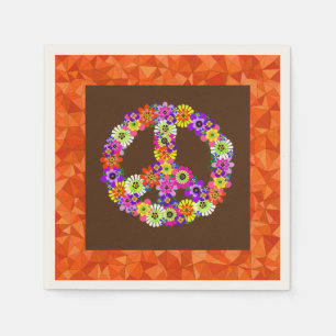 Peace Sign Floral op bruin met Oranje Servet