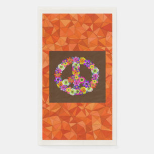Peace Sign Floral op bruin met Oranje Servet