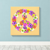 Peace Sign Floral op Peach Canvas Afdruk (Insitu (Houten vloer))