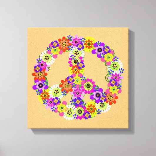 Peace Sign Floral op Peach Canvas Afdruk (Voorkant)