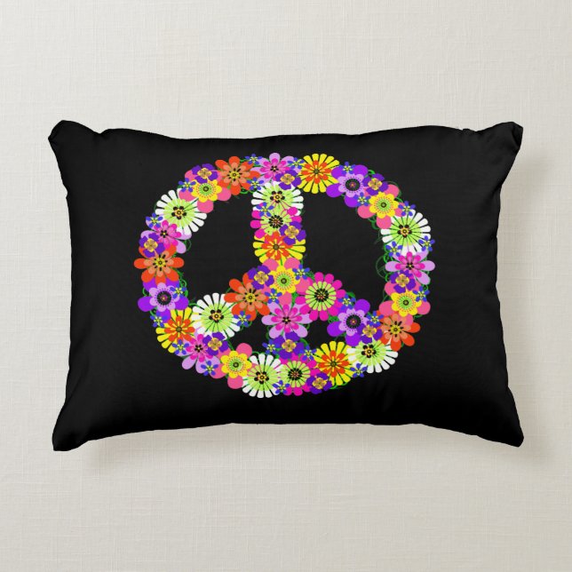 Peace Sign Floral op zwart Accent Kussen (Voorkant)