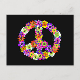 Peace Sign Floral op zwart Briefkaart
