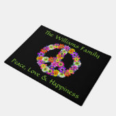 Peace Sign Floral op zwart Gepersonaliseerd Deurmat (Schuin)