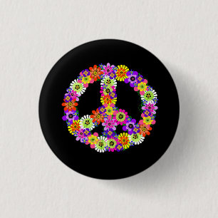 Peace Sign Floral op zwart Ronde Button 3,2 Cm