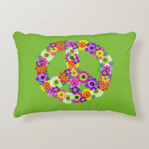 Peace Sign Floral over Lime Green Accent Kussen