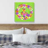 Peace Sign Floral over Lime Green Canvas Afdruk (Insitu (Slaapkamer))