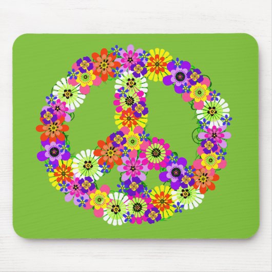 Peace Sign Floral over Lime Green Muismat (Voorkant)