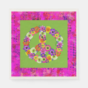 Peace Sign Floral over Lime Green Petals Servet