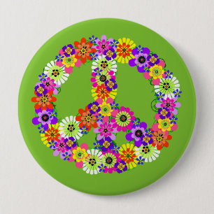 Peace Sign Floral over Lime Green Ronde Button 4,0 Cm
