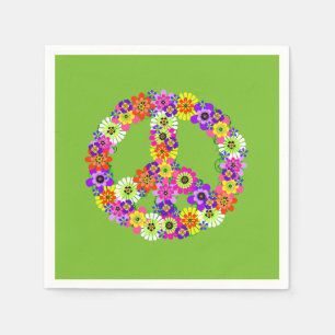 Peace Sign Floral over Lime Green Servet