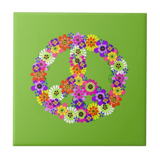 Peace Sign Floral over Lime Green Tegeltje (Voorkant)