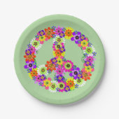 Peace Sign Floral Papieren Bordje (Voorkant)