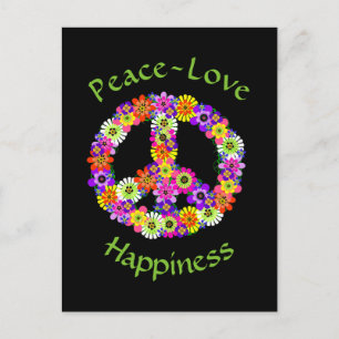 Peace Sign Floral Peace Love Happiness Briefkaart