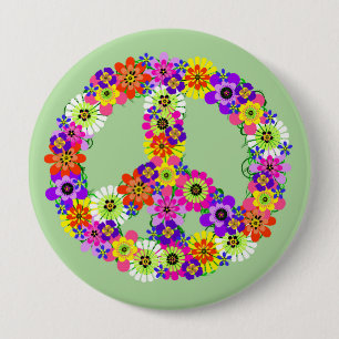 Peace Sign Floral Ronde Button 4,0 Cm