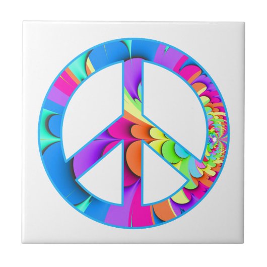 Peace Sign Fractal Summer Palette Ceramic Tile Tegeltje (Voorkant)