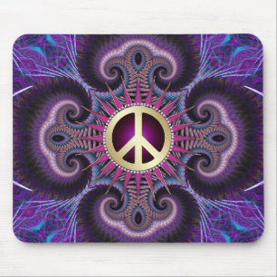 Peace Sign Groovy Fractals Paars Mousepad Muismat