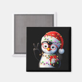 Peace Sign Hand Penguin Santa Christmas Penguin Pa Magneet (Voorkant / Achterkant)