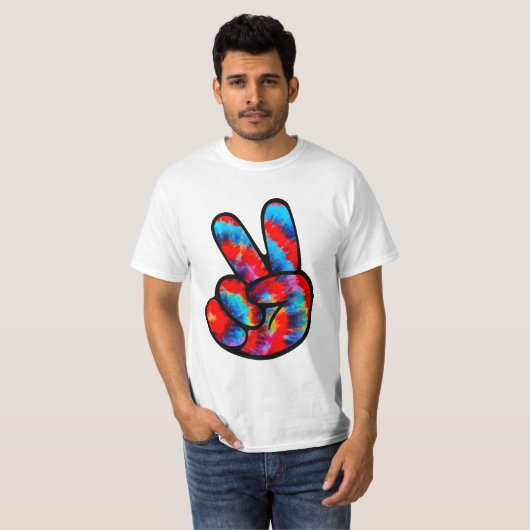 Peace Sign Hand Red Blue Tie Dye T-shirt (Voorkant volledig)