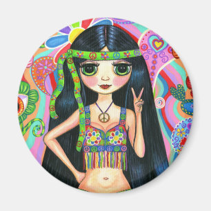 Peace Sign Hippie Girl Magnet Magneet