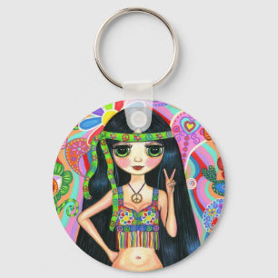 Peace Sign Hippie Girl-Sleutelhanger Sleutelhanger