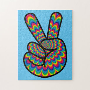 PEACE SIGN HIPPIE PSYCHEDELIC COLORS JIGSAW PUZZLE LEGPUZZEL