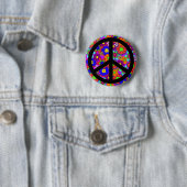 Peace Sign Hippy Flowers Retro Ronde Button 5,7 Cm (In situ)
