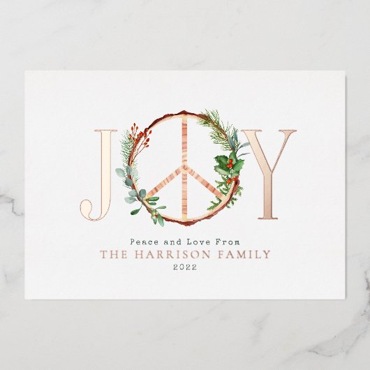Peace Sign Joy Love Rustige Kerstmis Folie Uitnodiging (Voorkant)