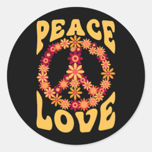 Peace Sign Love 60s 70s Costume Groovy Hippie Them Ronde Sticker