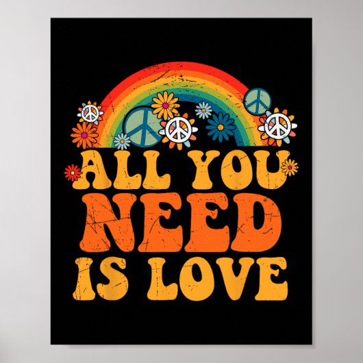 Peace Sign Love 60s 70s Tie Dye Hippie Costume Hal Poster (Voorkant)