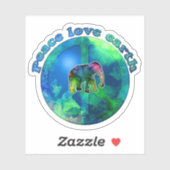 Peace Sign Love Elephants Colorful Earth Sticker (Vel)