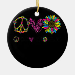 Peace Sign Love Sunshine Cute Sunflower Graphic Keramisch Ornament