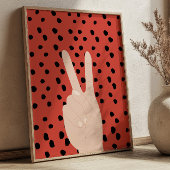 Peace Sign on Red Dotted Background Preppy Poster