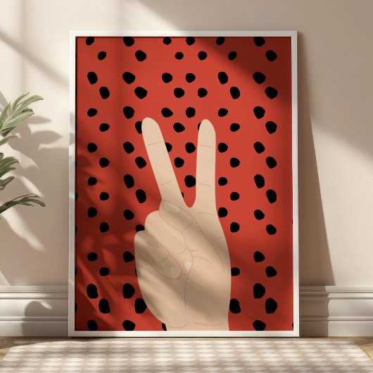 Peace Sign on Red Dotted Background Preppy Poster