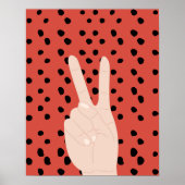 Peace Sign on Red Dotted Background Preppy Poster (Devant)