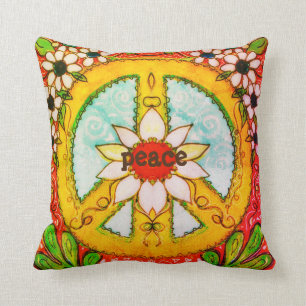 Peace Sign Pillow Daisy Love Hippie Boho Kussen