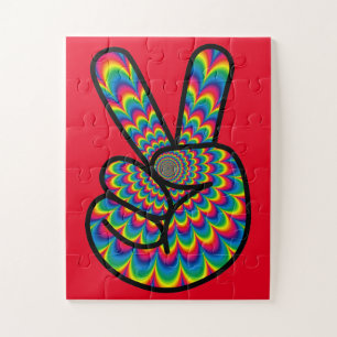 PEACE SIGN PSYCHEDELIC COLORS JIGSAW PUZZLE LEGPUZZEL