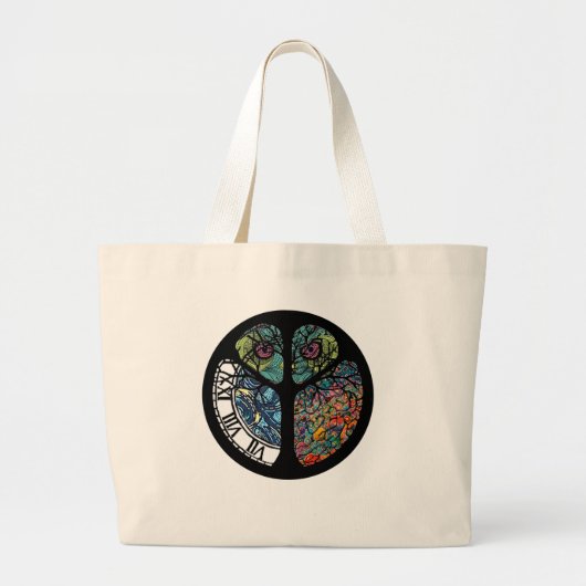 Peace Sign Tree Uil Kleurrijk ontwerp Grote Tote Bag (Voorkant)