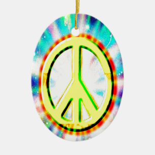 PEACE Sign Yellow Colorful Happy and Fun Keramisch Ornament