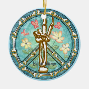Peace Skeleton Hand Keramisch Ornament