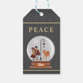 PEACE Snow Wereldbol w/Deer Kinder & Street Lamp Cadeaulabel