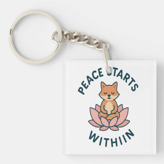 Peace Starts Within - Meditating fox Sleutelhanger (voorkant)