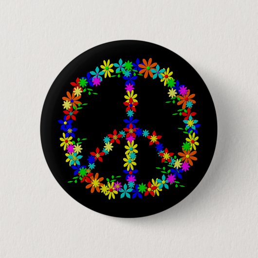 Peace Symbol Flower Power Ronde Button 5,7 Cm (Voorkant)