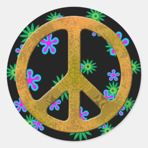 Peace Symbol Flower Retro 60s-stickers Ronde Sticker