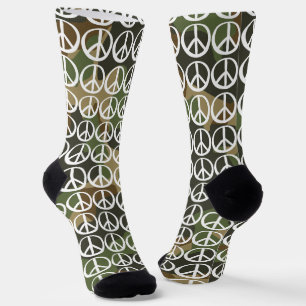 PEACE Symbool bord - Hippie Groen Khaki Camouflage Sokken