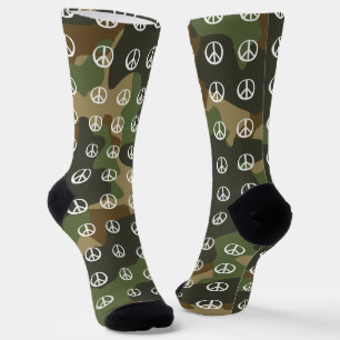PEACE Symbool bord Vreedzaam Groen Khaki Camoufla Sokken