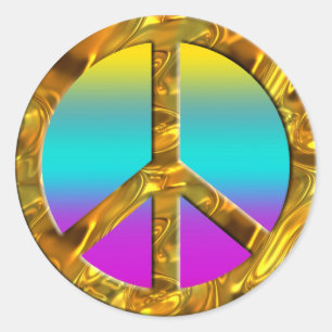 PEACE-symbool - GOLD   gekleurde lijnen Ronde Sticker